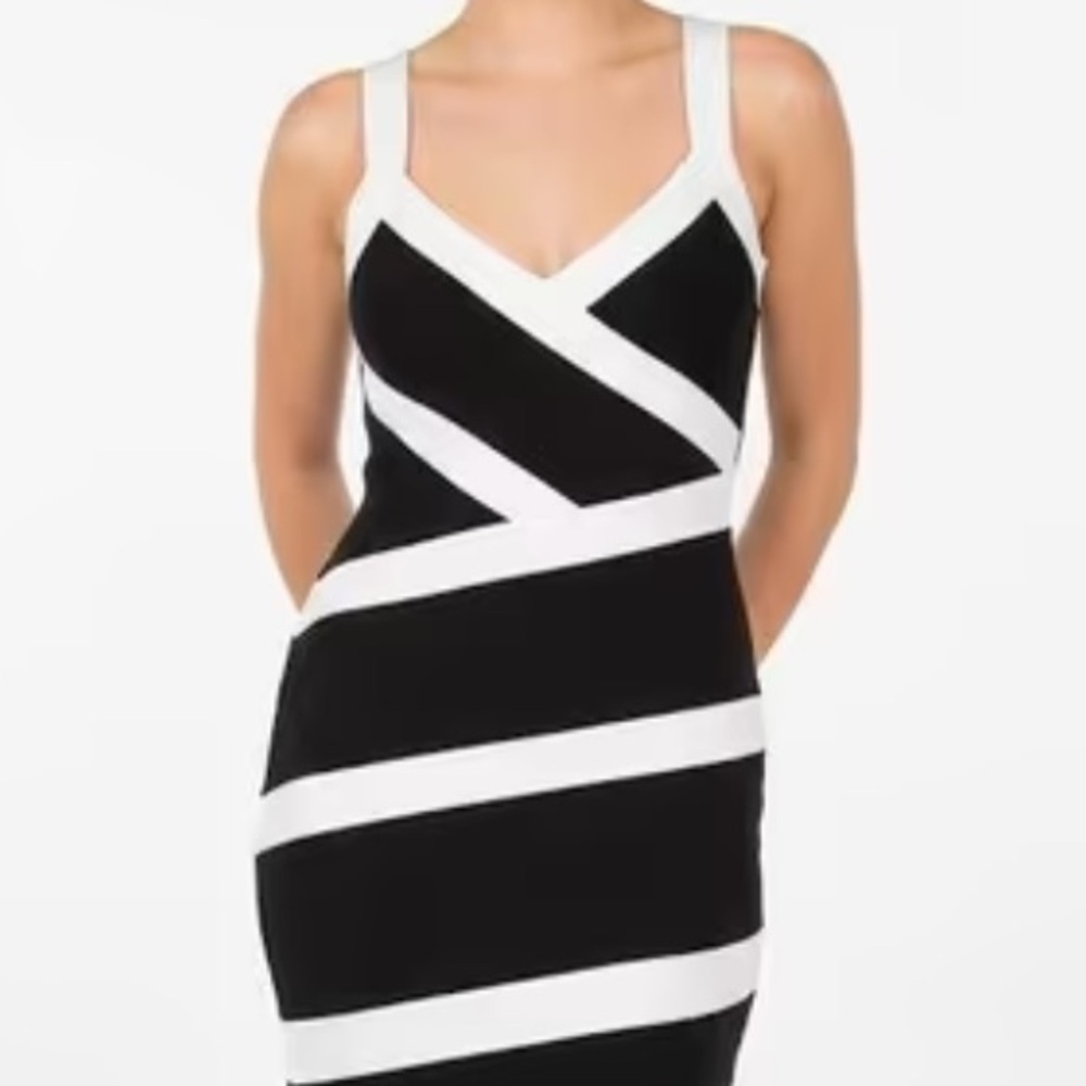 Bisou Bisou Black and White Geometric Mini Dress